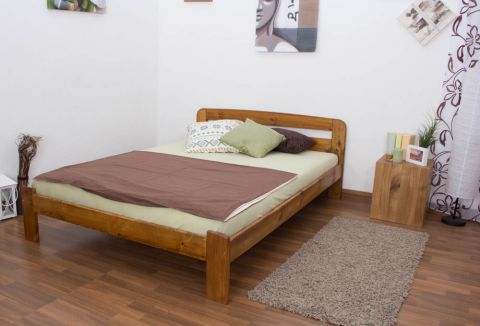 Single bed A5, solid pine wood, oak finish, incl. slatted bed frame - 140 x 200 cm