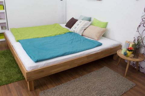 Platform bed / Solid wood bed Wooden Nature 04, oak wood, oiled - 200 x 200 cm