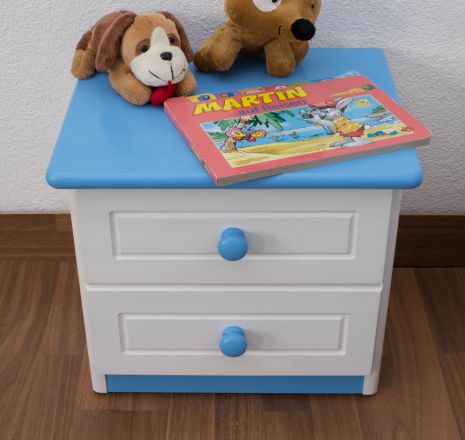 Bedside table solid pine wood painted white/blue 005 - Dimensions 39 x 43 x 33 cm  (H x B x T)