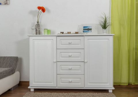 2 Door 4 Drawer Sideboard 007, solid pine wood, white finish - H100 x W150 x D45 cm 