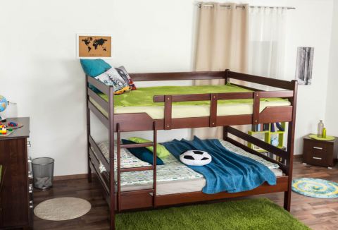 Bunk beds ' Easy Premium Line ® ' K16/n, head and foot part straight, solid beech wood dark brown - lying surface: 160 x 200 cm, divisible