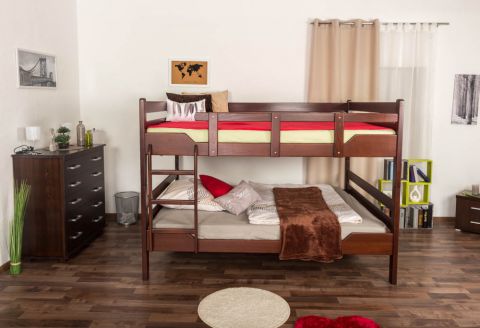 Adult bunk beds ' Easy Premium Line ' K16/n, head and foot part straight, solid beech wood dark brown - lying surface: 160 x 200 cm, divisible