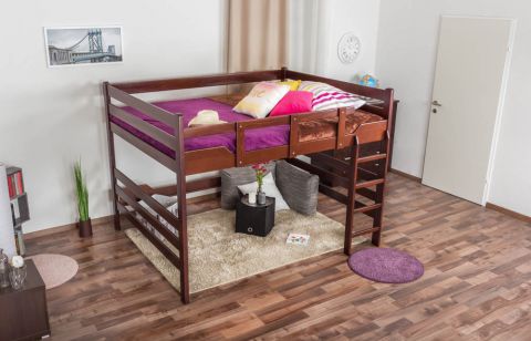 Youth / bunk bed ' Easy Premium Line ® ' K15/n, solid beech wood dark brown, convertible - lying area: 160 x 200 cm