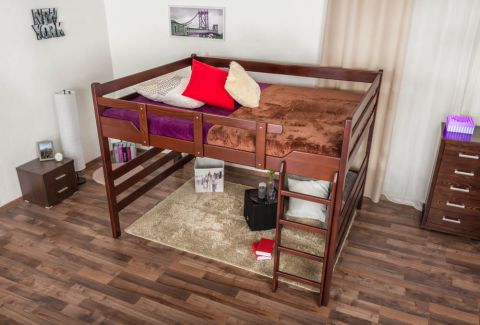 Adult bunk bed ' Easy Premium Line ® ' K15/n, solid beech wood dark brown, convertible - lying area: 160 x 200 cm