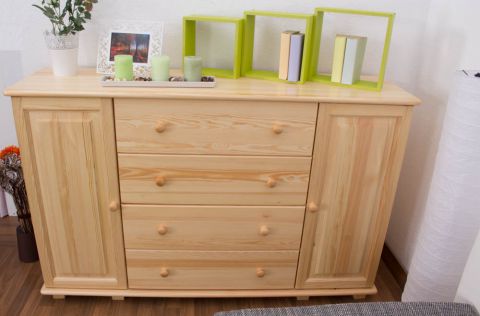 Sideboard 060, 4 drawer, 2 door, solid pine wood, clearly varnished - H100 x W156 x D42 cm 
