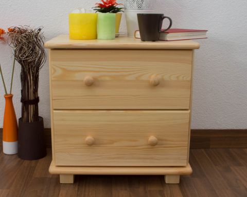 2 Drawer Bedside table 028, solid pine wood, clearly varnished - 55H x 55W x 42D cm 