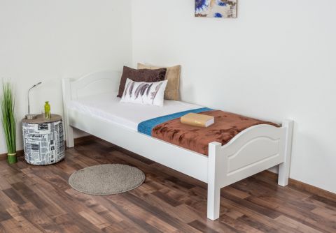 Single bed/guest bed Beech solid wood white 113, incl. Slat Grate - 80 x 200 cm (W x L)