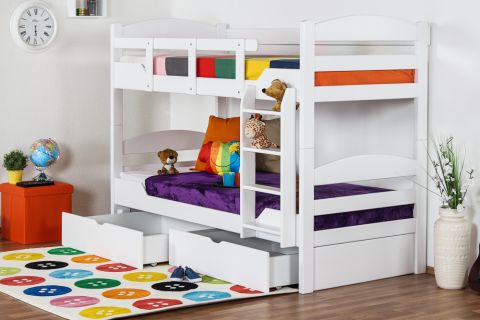 Bunk bed "Easy Premium Line" K13/n incl. 2 drawer and cover plates, solid beech wood, white finish - 90 x 200 cm 