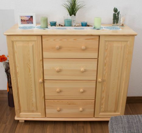 Sideboard 042, 4 drawer, 2 door, solid pine wood, clearly varnished - 100H x 118W x 42D cm