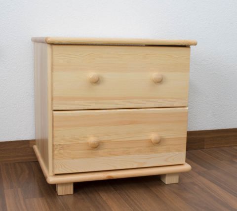 2 Drawer Chest 028, solid pine wood, clearly varnished - 55H x 55W x 47D cm