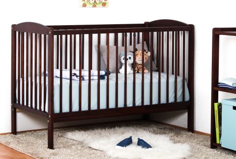 Children bed / Kid bed solid pine wood, Walnut colour 103, incl. slatted frame - 60 x 120 cm (W x L) 