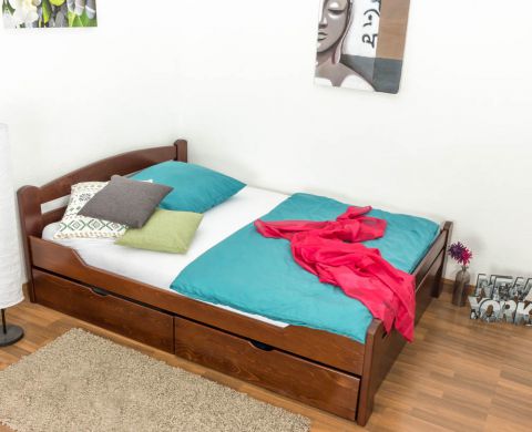 Single bed "Easy Premium Line" K4 incl. 2 underbed drawers and 1 cover plate, solid beech wood, clearly varnished - 140 x 200 cm