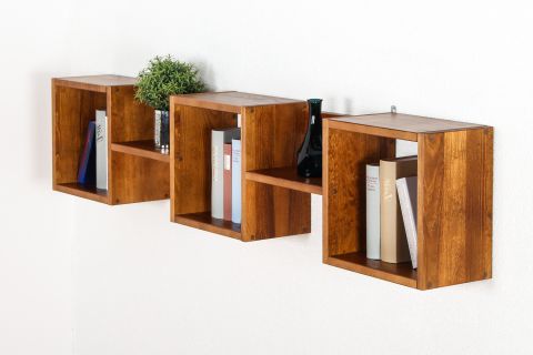 Suspended rack / Wall shelf solid pine wood, Oak colours rustic Junco 285 - Measurements: 33 x 162 x 20 cm (H x W x D)