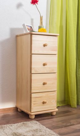 Narrow 4 Drawer Narrow Chest Junco 146, solid pine wood, clearly varnished - H100 x W40 x D42 cm