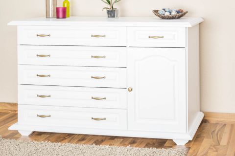 6 Drawer, 1 Door Sideboard Pipilo 12, solid pine wood, white varnished - H88 x W139 x D54 cm