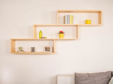 Wall shelf solid, natural pine wood Junco 280 - Dimensions 85 x 180 x 20 cm
