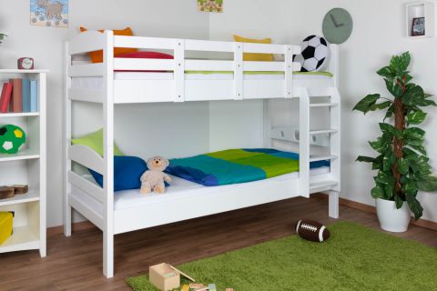 Bunk bed "Easy Premium Line" K18/n, headboard with holes, solid beech, white - 90 x 190 cm, (L x W) convertible