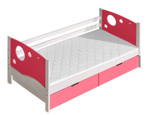 Kid bed Milo 26 incl. 2 drawers, Colour: White / Pink, partial solid wood, Lying surface: 80 x 190 cm (W x L)