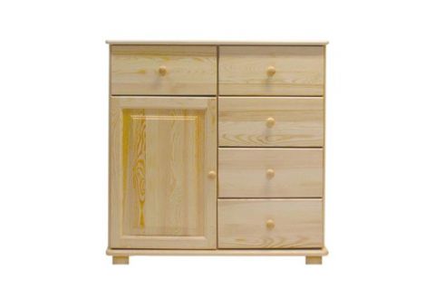 Sideboard 049, 5 drawer, 1 door, solid pine wood, clearly varnished - 100H x 100W x 42D cm 