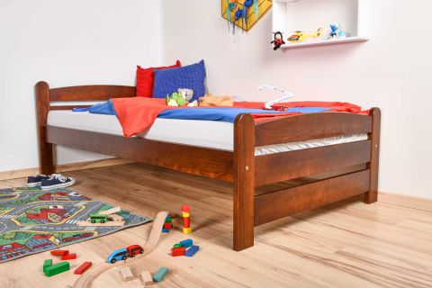 Children's bed / Kid bed solid pine wood, Walnut colour 84, incl. slatted frame - 100 x 200 cm