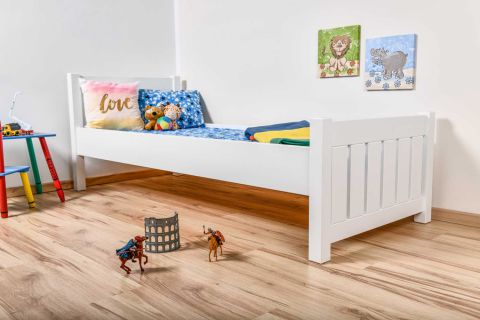 Children bed / Kid bed solid pine wood, White 66, incl. slatted frame - 80 x 200 cm (W x L)