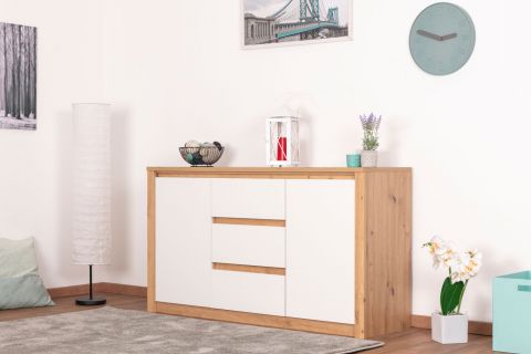 Chest of drawers Faleula 03, Colour: Oak / White - 79 x 140 x 43 cm (H x W x D)