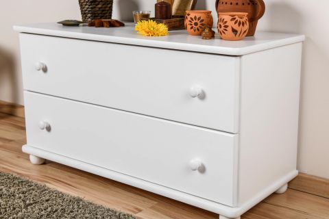 Chest of drawers / Bedside table solid pine wood, White Junco 151 - Measurements: 55 x 100 x 42 cm (H x W x D)