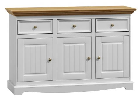 Chest of drawers Gyronde 02, solid pine wood wood wood wood wood wood, Colour: White / Oak - 85 x 130 x 45 cm (H x W x D)