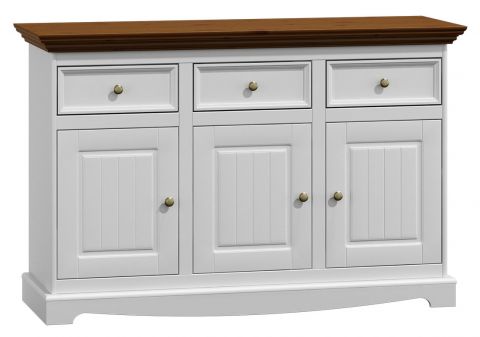 Chest of drawers Gyronde 02, solid pine wood wood wood wood wood wood, Colour: White / Wallnut - 85 x 130 x 45 cm (H x W x D)