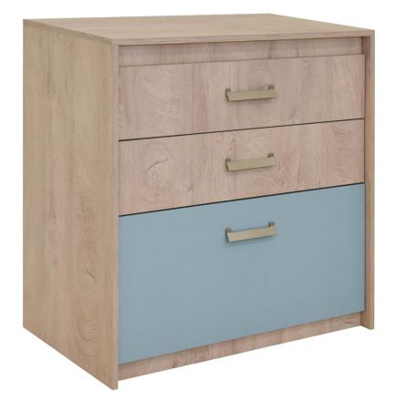 Children's room - Chest of drawers Koa 07, Colour: Oak / Blue - Measurements: 94 x 96 x 52 cm (H x W x D)