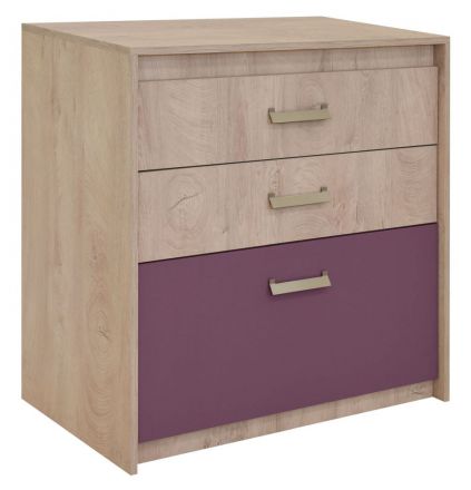 Children's room - Chest of drawers Koa 07, Colour: Oak / Purple - Measurements: 94 x 96 x 52 cm (H x W x D)
