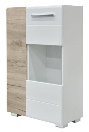 Chest of drawers Colmenar 01, Colour: Grey Oak / Glossy White - Measurements: 103 x 65 x 32 cm (H x W x D)
