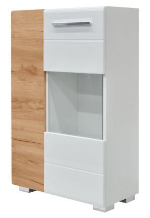 Chest of drawers Colmenar 01, Colour: Oak Gold / Glossy White - Measurements: 103 x 65 x 32 cm (H x W x D)