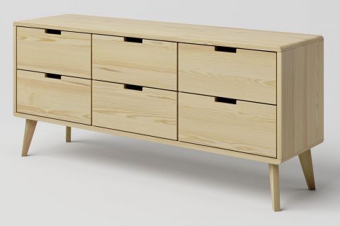 Chest of drawers solid pine wood natural Aurornis 39 - Measurements: 64 x 142 x 40 cm (H x W x D)