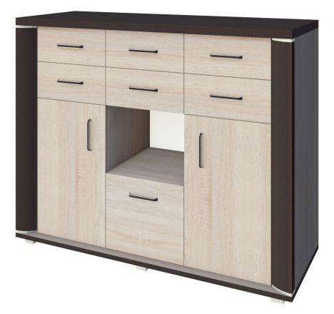 Chest of drawers Aitape 46, colour: dark Sonoma oak / light Sonoma oak - Measurements: 105 x 130 x 40 cm (H x W x D)