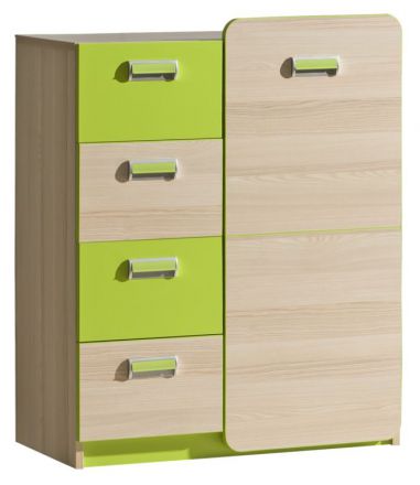 Children's room - Chest of drawers Dennis 06, Colour: Ash Green - Measurements: 100 x 80 x 40 cm (h x w x d)