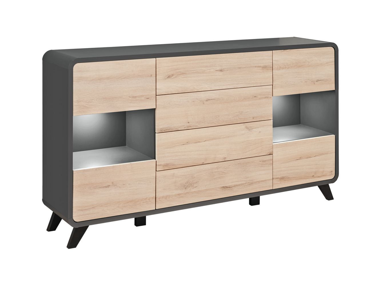 Sideboard / chest of drawers Takle 06, color: anthracite / oak Kronberg - Dimensions: 102 x 160 x 40 cm (H x W x D), with six compartments