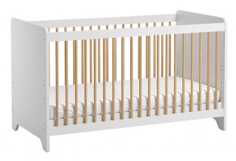 Baby bed / Kid bed Majvi 04, Colour: White / Oak - Lying area: 70 x 140 cm (W x L)