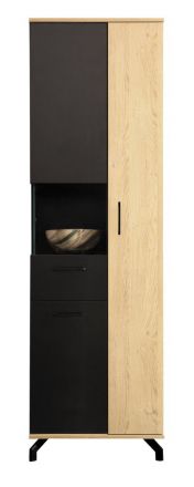 Cabinet Riemst 03, Colour: Oak / Black - Measurements: 194 x 60 x 40 cm (H x W x D)