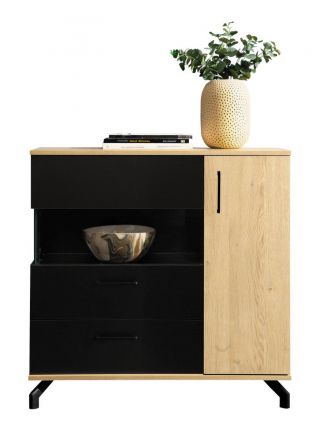 Chest of drawers Riemst 11, Colour: Oak / Black - Measurements: 89 x 90 x 40 cm (H x W x D)