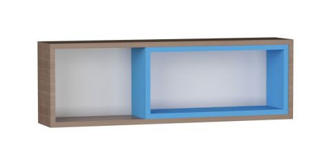 Children's room - Suspended rack / Wall shelf Michael 04, Colour: Oak Brown / Grey / Blue - 32 x 100 x 19 cm (H x W x D)