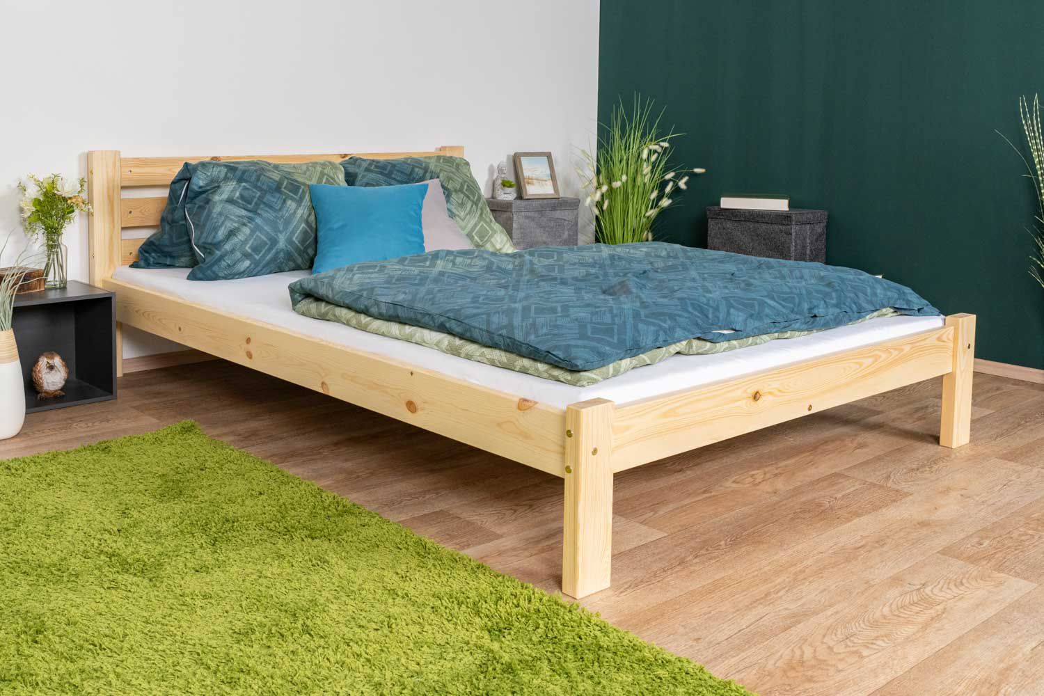 Children's bed / Youth bed A2, solid pine wood, clearly varnished, incl. slatted frame - 140 x 200 cm