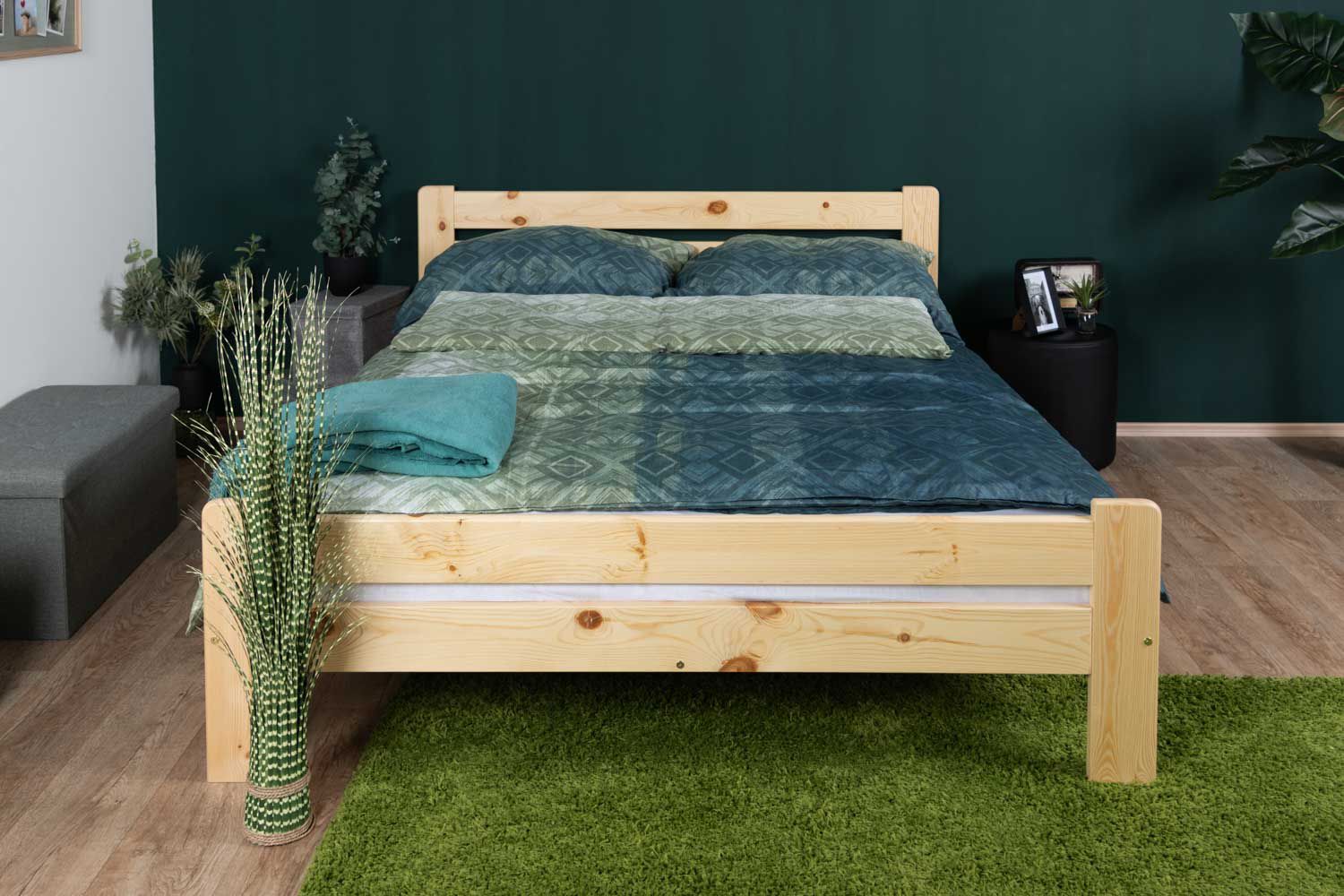 Teenage bed solid, natural pine wood A23, including slatted frame - Measurements 160 x 200 cm