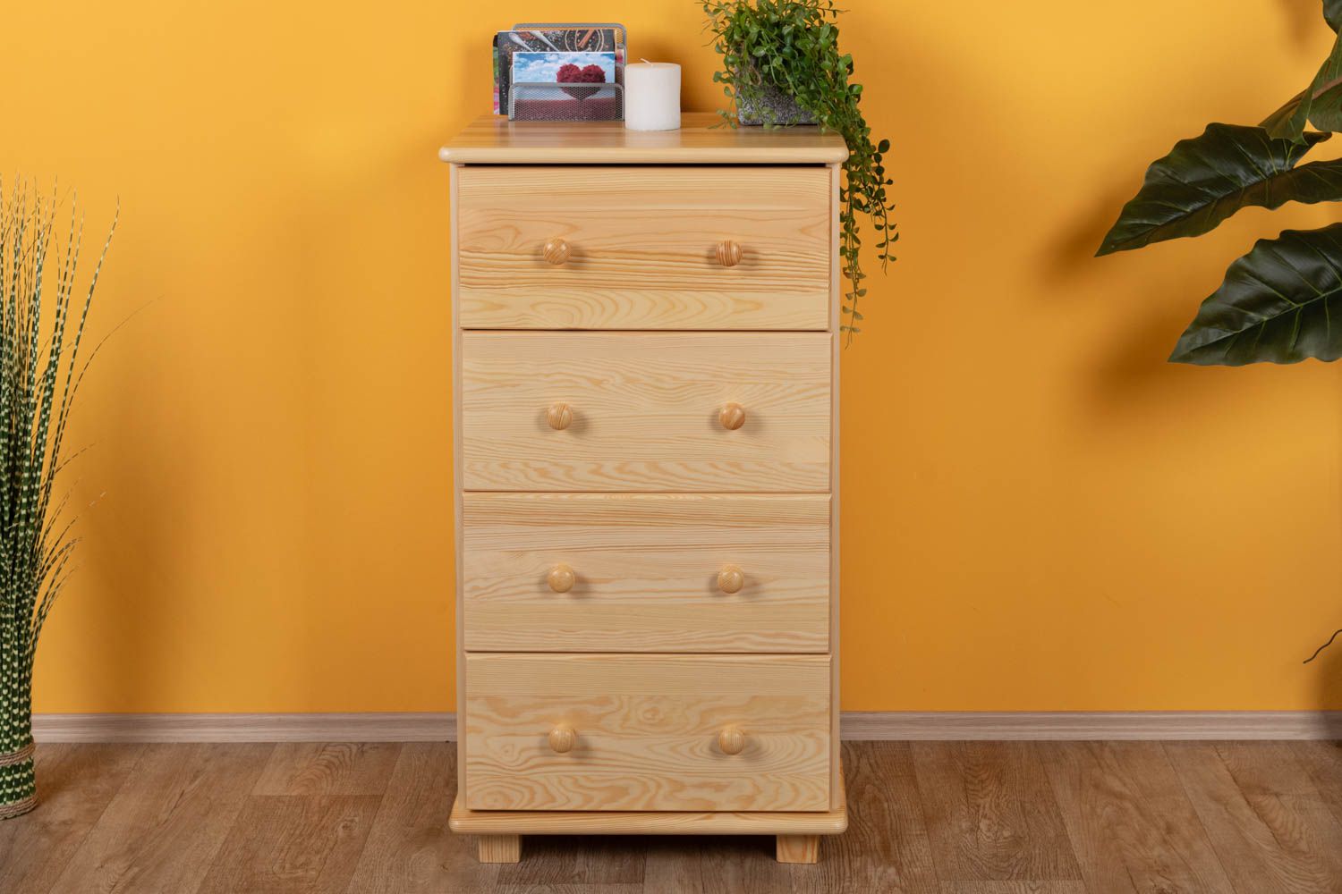 Chest of drawers 034, 4 drawer, solid pine wood, clearly varnished - 100H x 55W x 47D cm 