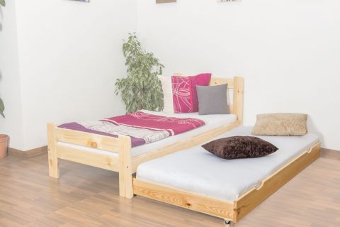 Trundle bed frame 003, solid pine wood, clear finish - 18,50 x 198 x 95 cm (H x W x D)