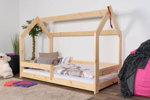 Children's bed / house bed solid pine wood wood natural D5, incl. slatted frame - Lying surface: 80 x 160 cm (w x l)