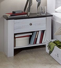 Bedroom - Bedside table Alakoss 02, 2 pieces, Colour: White / Grey - Measurements: 40 x 52 x 38 cm (H x W x D)