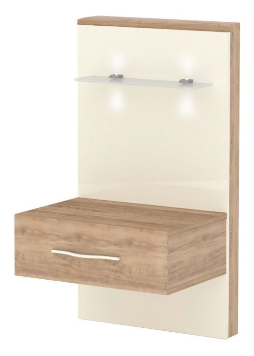 Bedside table for bed extension right Gataivai 11, Colour: Beige high gloss / Wallnut - 100 x 56 x 47 cm (H x W x D)