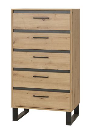 Chest of drawers Kanel 12, Colour: Oak / Anthracite - Measurements: 125 x 70 x 41 cm (H x W x D)