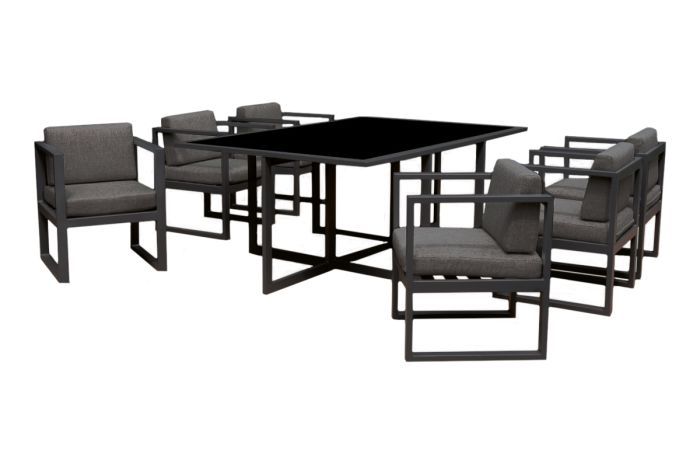 Dining set / seating set Florence 7-piece - aluminum color: anthracite, fabric color: dark grey